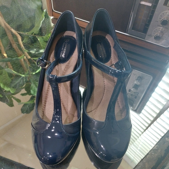 Giani Bernini Women's Sz 5.5M Navy Leather Heels Round Toe T-Strap Mary Jane - Picture 9 of 11